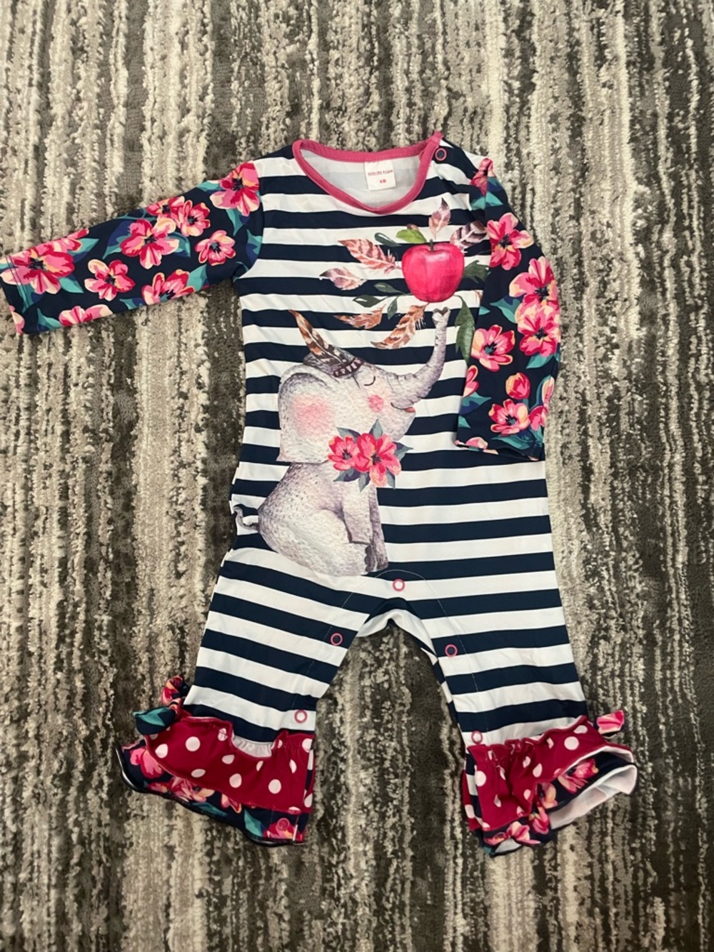 Striped Navy & White Elephant Floral Baby One-Piece